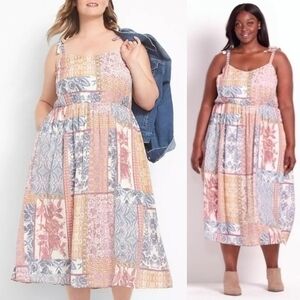 Lane Bryant Multicolor Patchwork Midi Dress